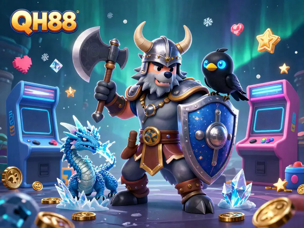 Engage with QH88's thrilling world of online gaming featuring colorful characters and vibrant casino elements