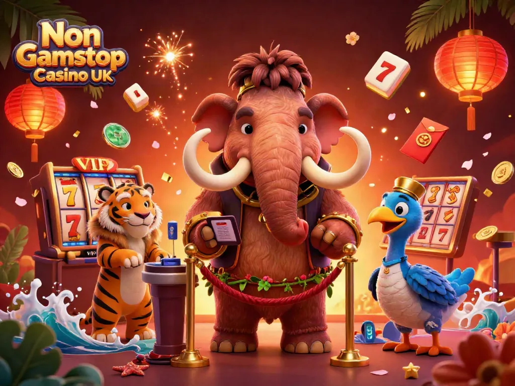 Engaging illustration featuring characters at Non Gamstop Casino UK surrounded by gambling elements