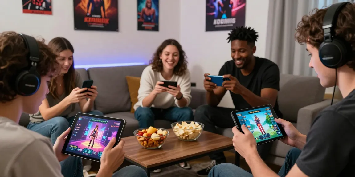 Players enjoying mobile porn games in a cozy living room, showcasing engaging gameplay and vibrant atmosphere.