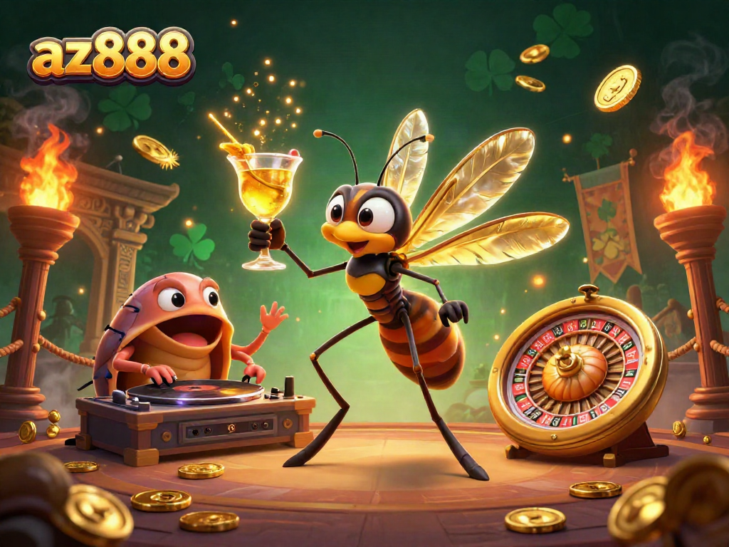 Engage with az888's vibrant casino world featuring a frozen mosquito mascot and more.