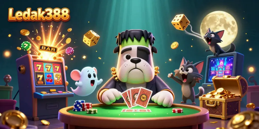 Experience thrilling gameplay with Ledak388 featuring whimsical casino characters and dynamic slot elements.