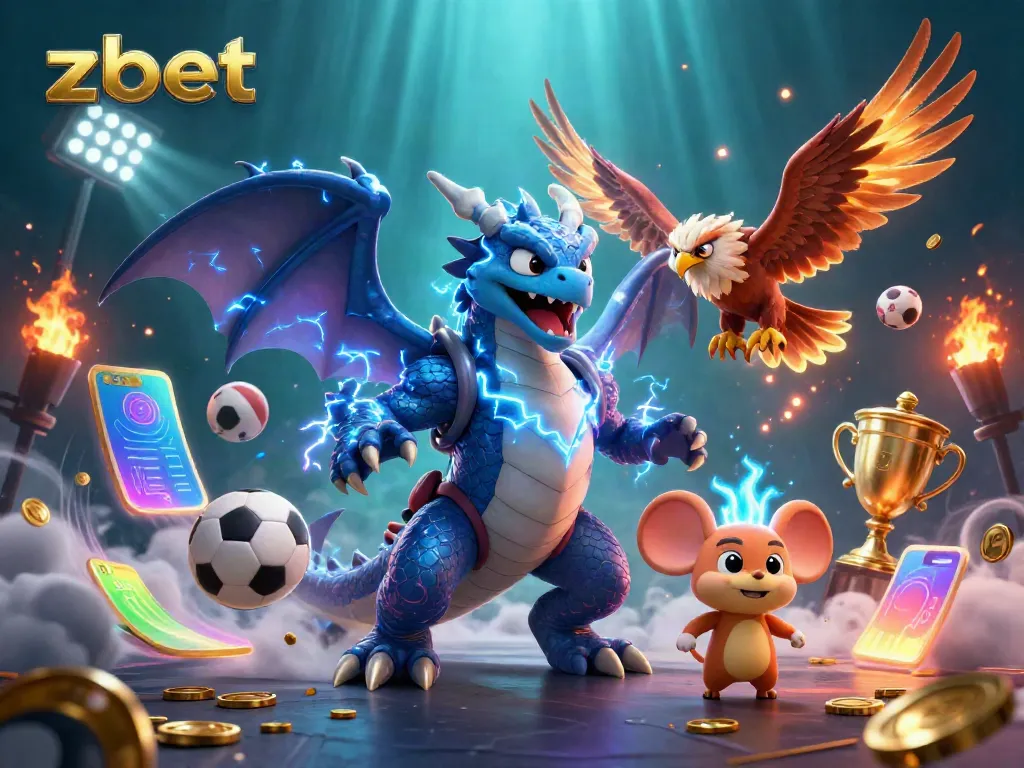 Engage with zbet's thrilling casino experience featuring vibrant 3D illustrations of giant characters and dynamic elements.