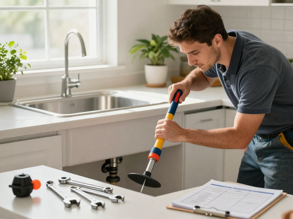 Professional plumber performing drain cleaning Fort Worth in a modern kitchen.