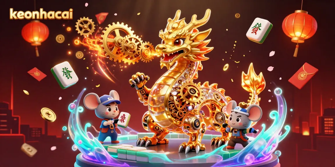 Experience exciting keonhacai betting action with a vibrant scene featuring a mechanical dragon and festive elements.
