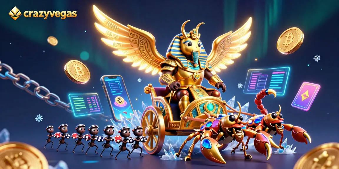 Experience thrilling gaming with crazyvegas featuring a chariot and scorpions in a vibrant casino scene.